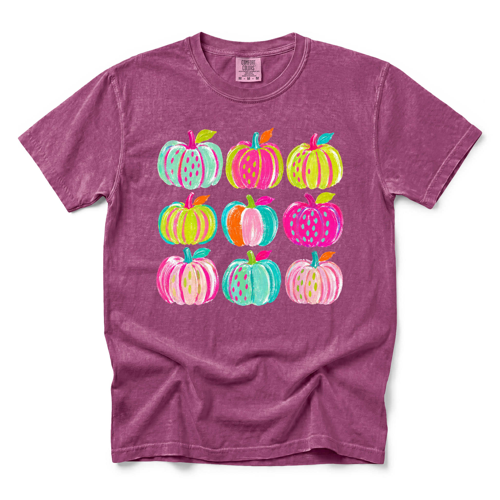 Brushstroke Pumpkins graphic on Comfort Colors 1717 in Berry