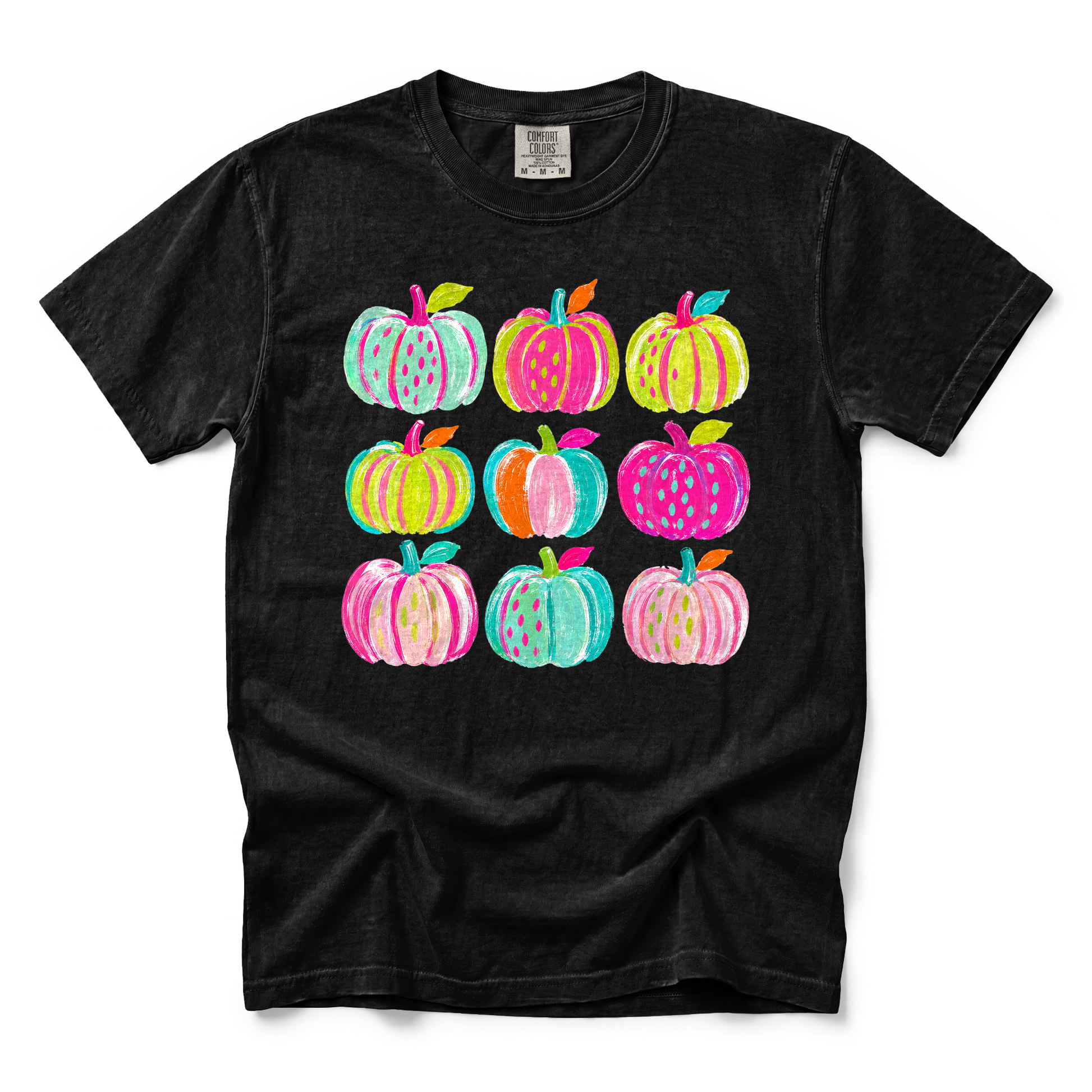 Brushstroke Pumpkins graphic on Comfort Colors 1717 in Black