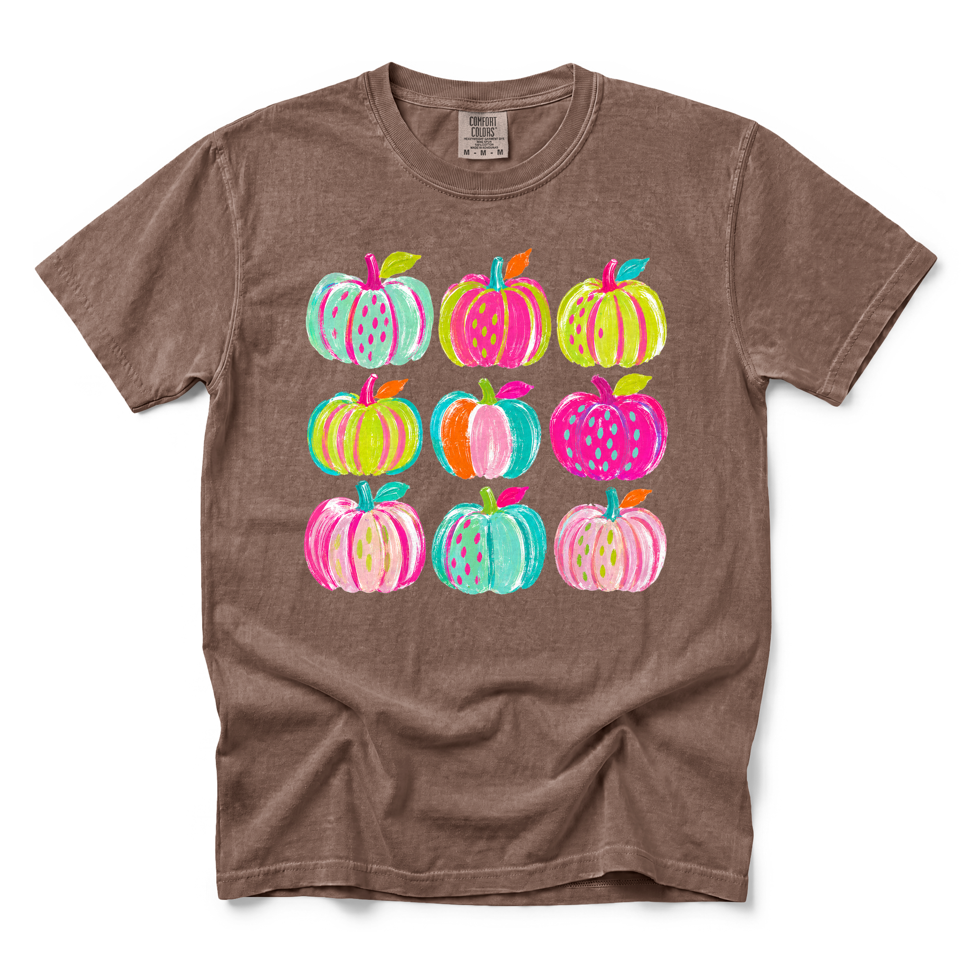 Brushstroke Pumpkins graphic on Comfort Colors 1717 in Espresso