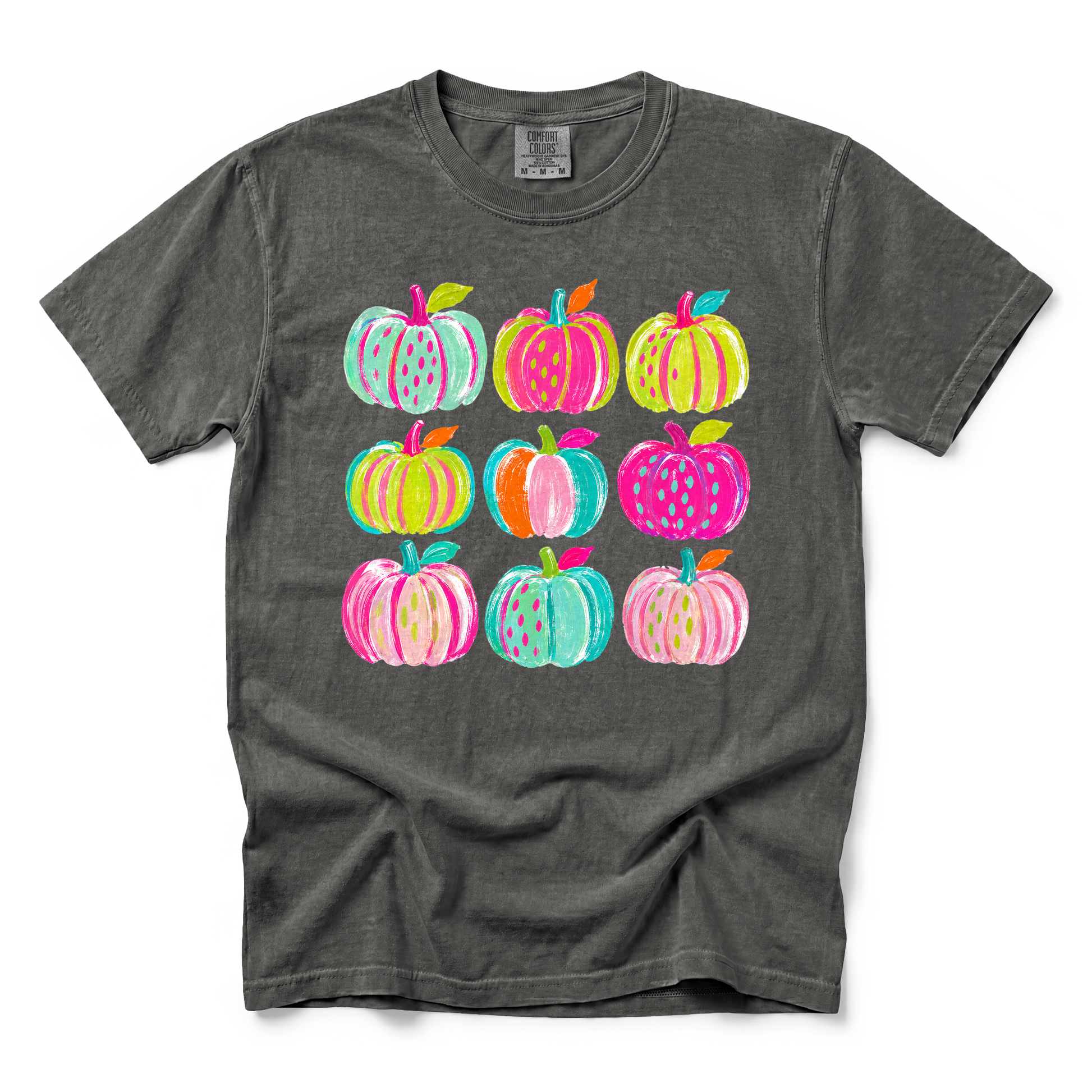 Brushstroke Pumpkins graphic on Comfort Colors 1717 in Pepper