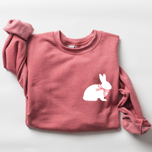 Bunny Wearing A Bow, Pocket Print, Easter Rabbit Sweatshirt
