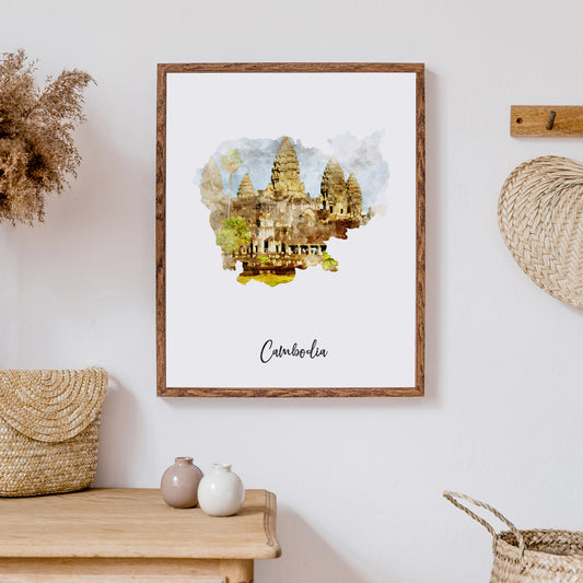 Cambodia Watercolor Map