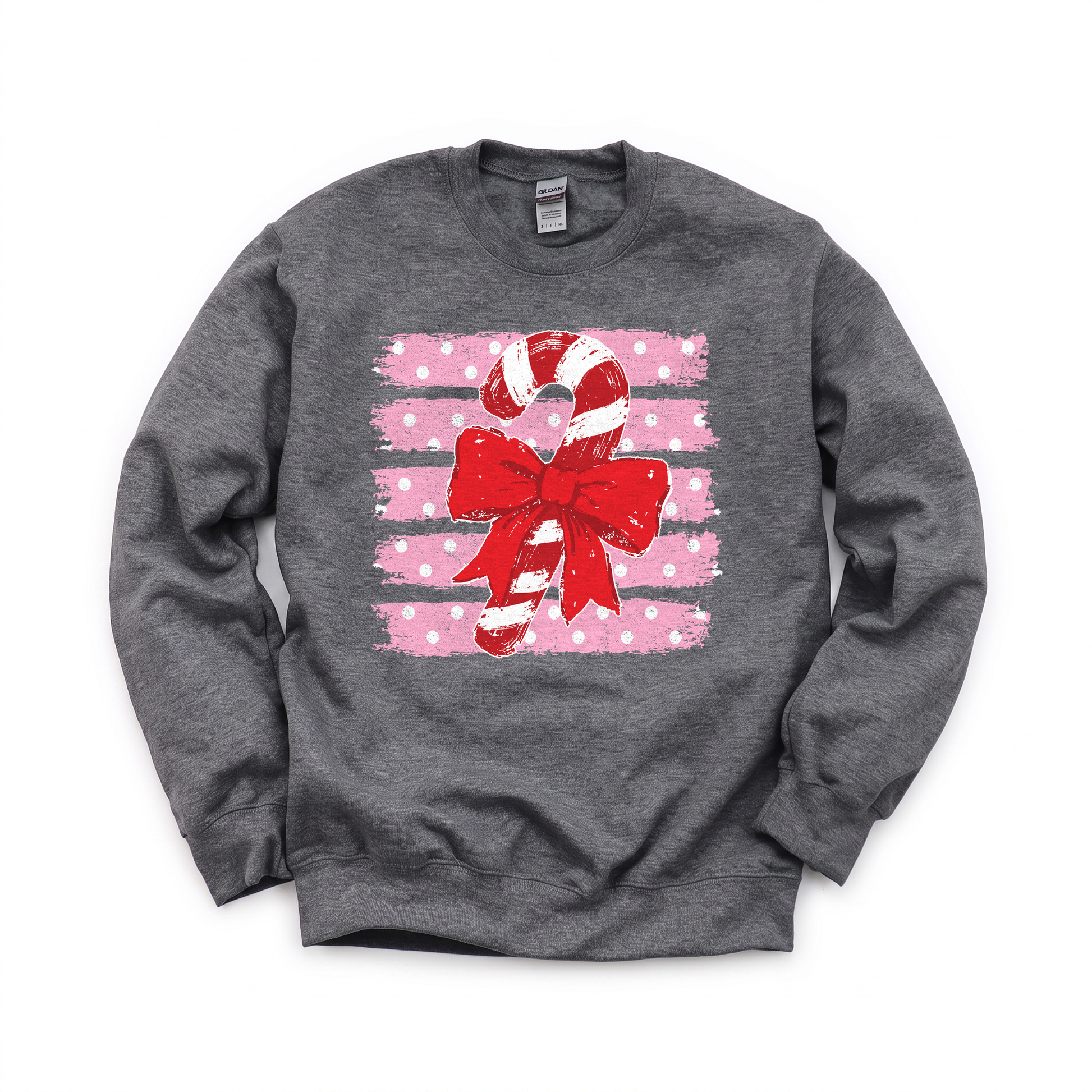 Candy Cane graphic on Gildan 18000B Youth Heavy Blend Sweatshirt in Dark Heather