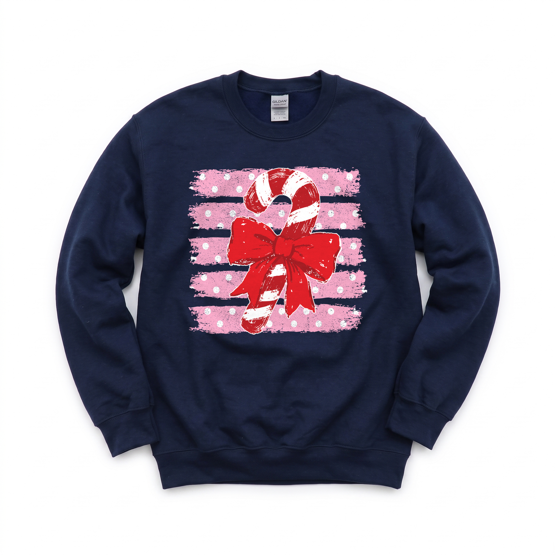 Candy Cane graphic on Gildan 18000 in Navy