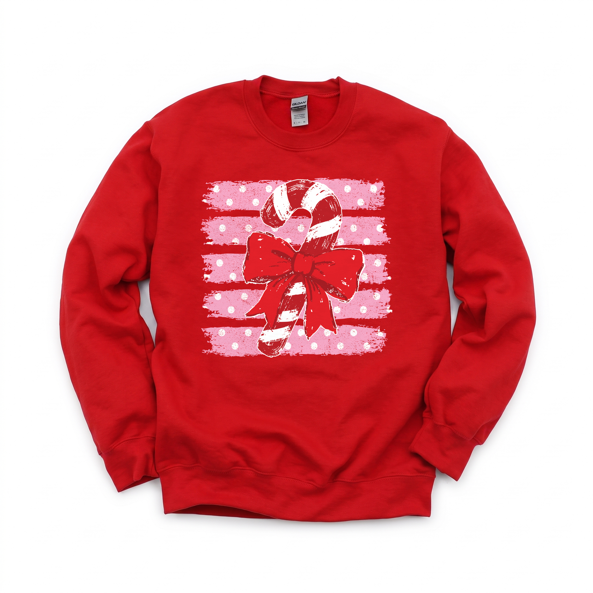 Candy Cane graphic on Gildan 18000B Youth Heavy Blend Sweatshirt in Red