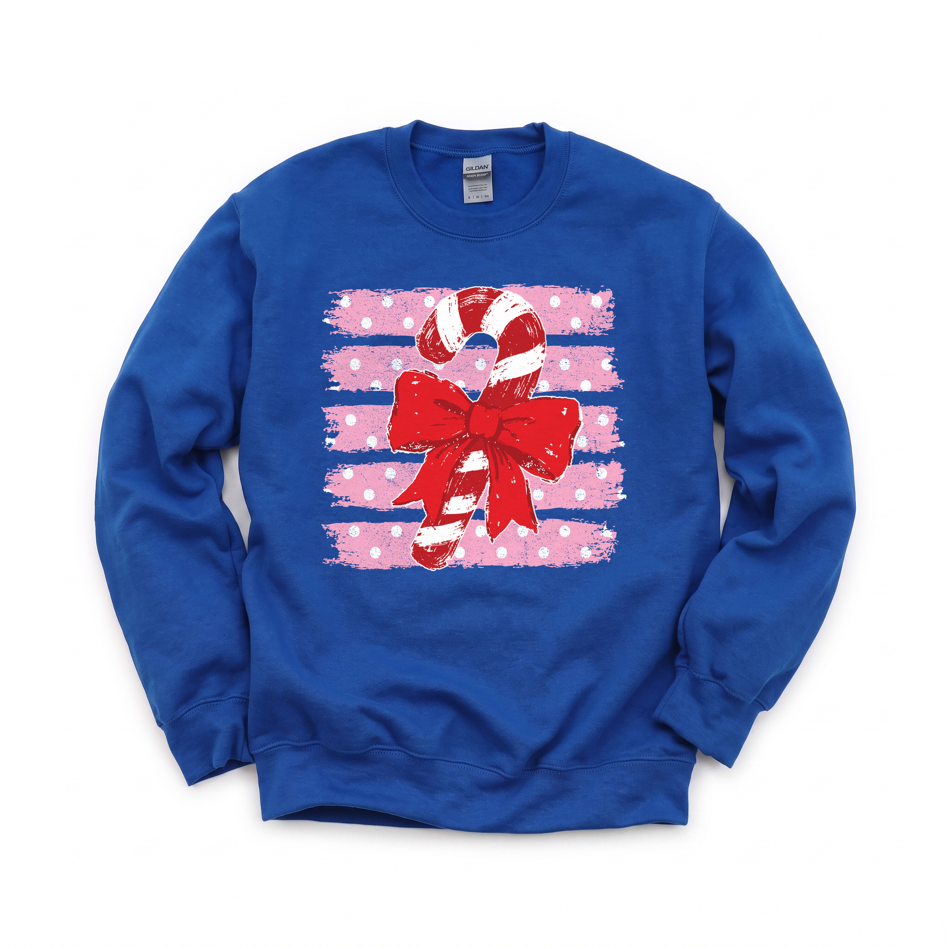 Candy Cane graphic on Gildan 18000B Youth Heavy Blend Sweatshirt in Royal