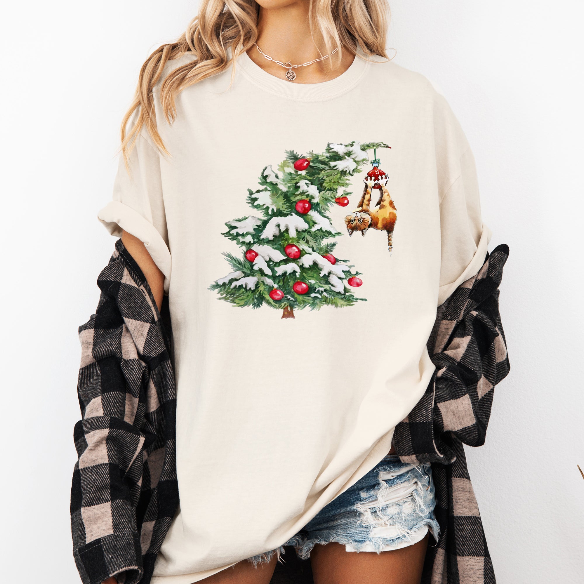 Cat Christmas Tree, Funny, Naughty, Winter, Santa, Snow, Xmas Tshirt Comfort Colors T-Shirt