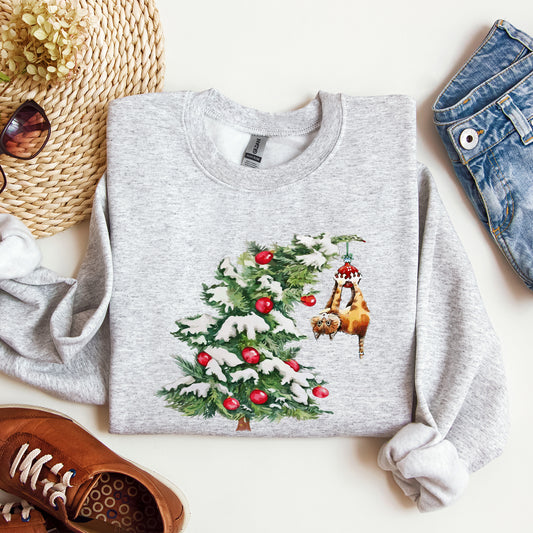 Cat Christmas Tree, Funny, Naughty, Winter, Santa, Snow, Xmas Sweatshirt