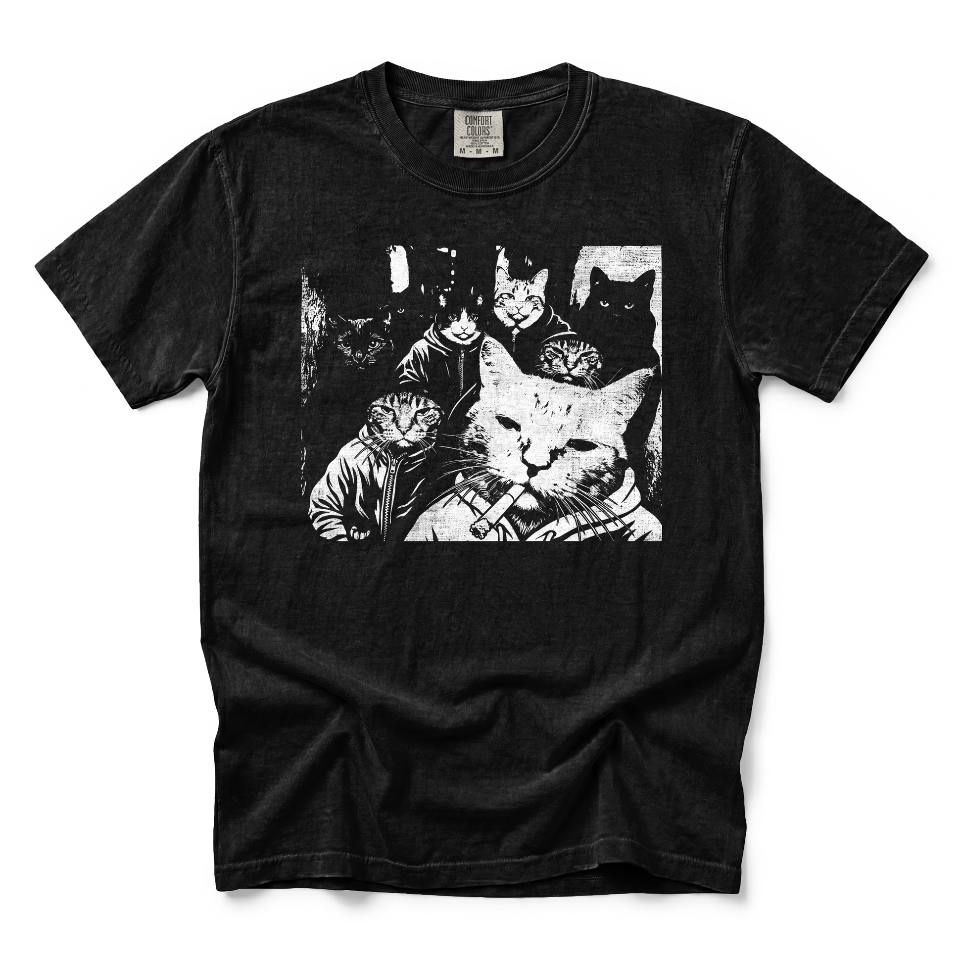 Cat Gang in Hoodies graphic on Comfort Colors 1717 in Black