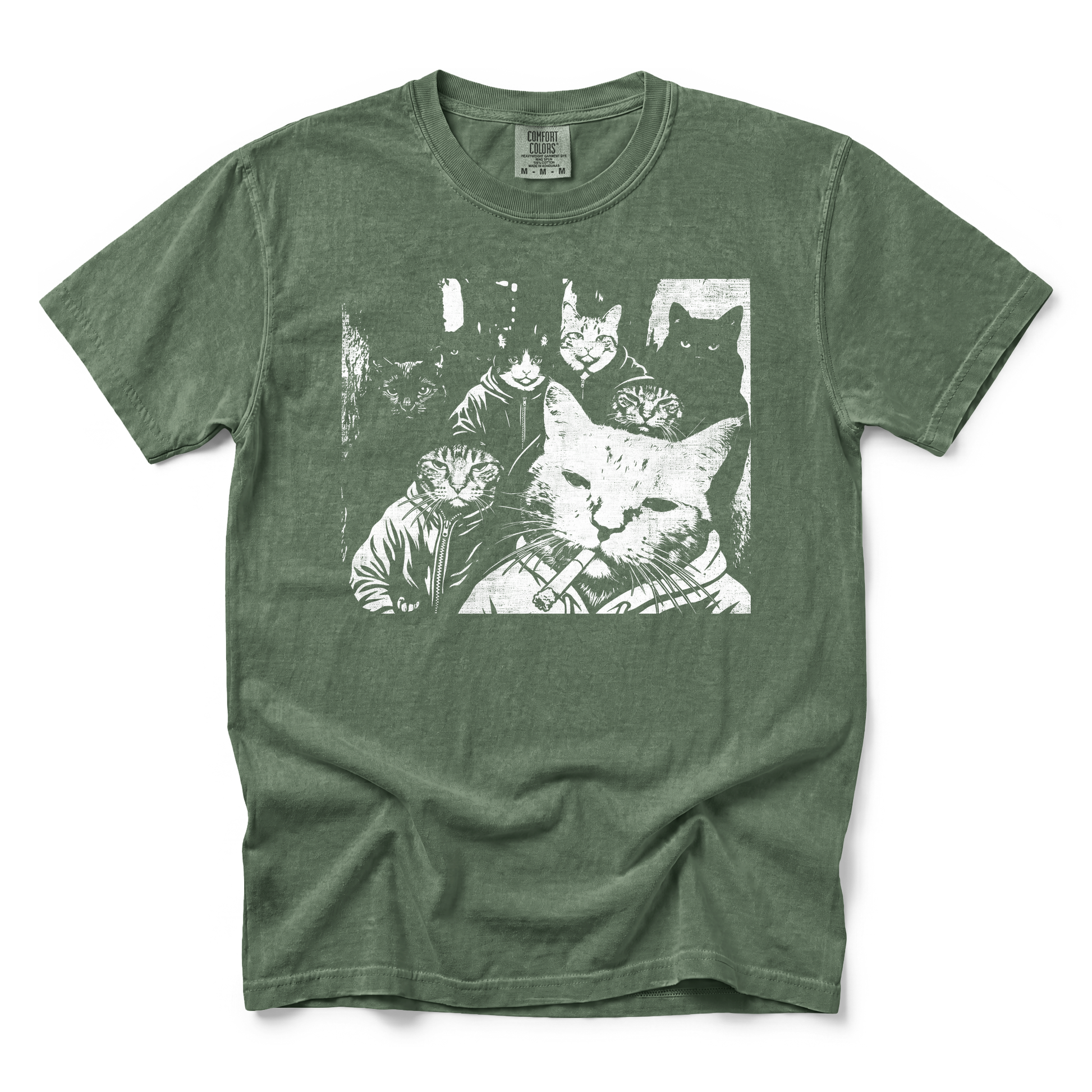 Cat Gang in Hoodies graphic on Comfort Colors 1717 in Moss