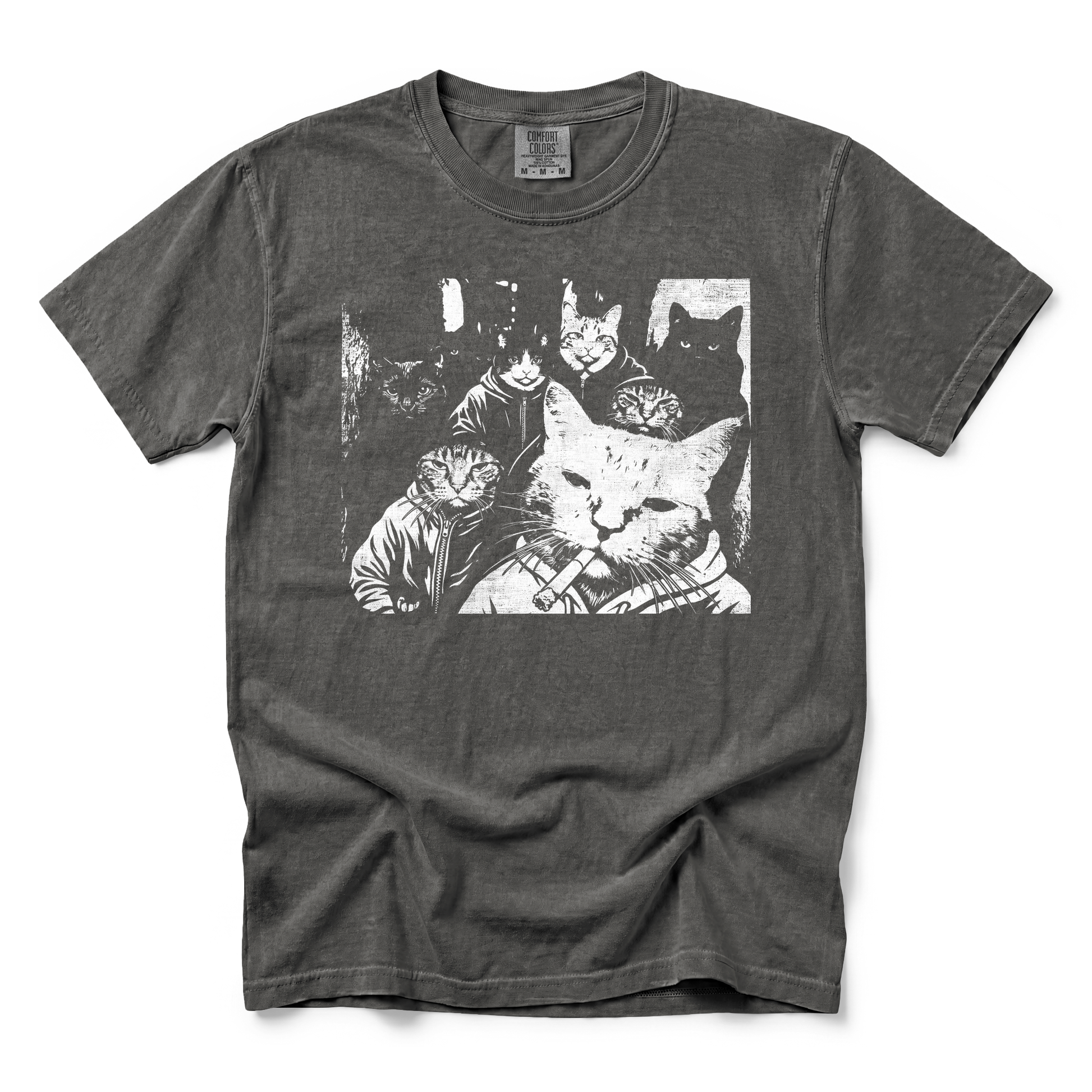 Cat Gang in Hoodies graphic on Comfort Colors 1717 in Pepper
