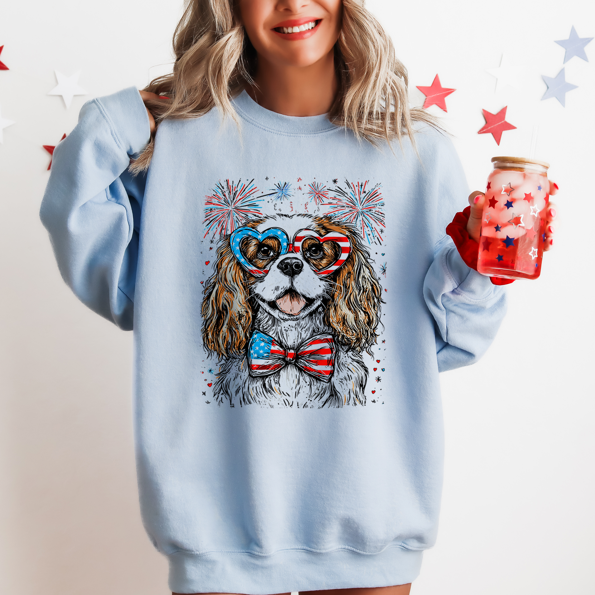 Cavalier King Charles Spaniel Patriotic Dog, USA, America, Pet Lover, 4th of July Sweatshirt