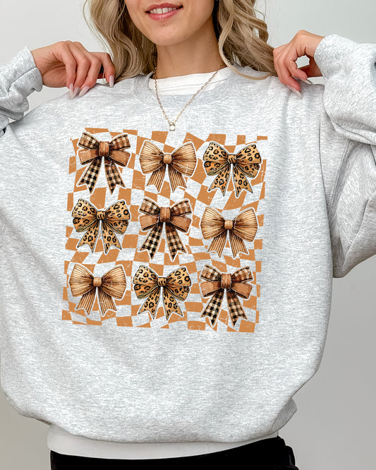 Checkered Autumn Coquette Bows and Ribbons, Retro Halloween, Autumn, Fall Sweatshirt