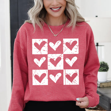 Checkered Hearts, Retro, Minimalist, Love, Valentine's Day Sweatshirt