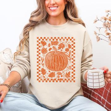 Checkered Pumpkin, Minimalist, Autumn, Fall Sweatshirt