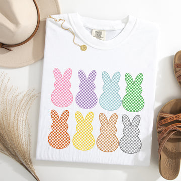 Checkered, Faux Glitter Bunnies, Easter, Bunny, Jesus, Rabbit, Holiday Tshirt Comfort Colors T-Shirt