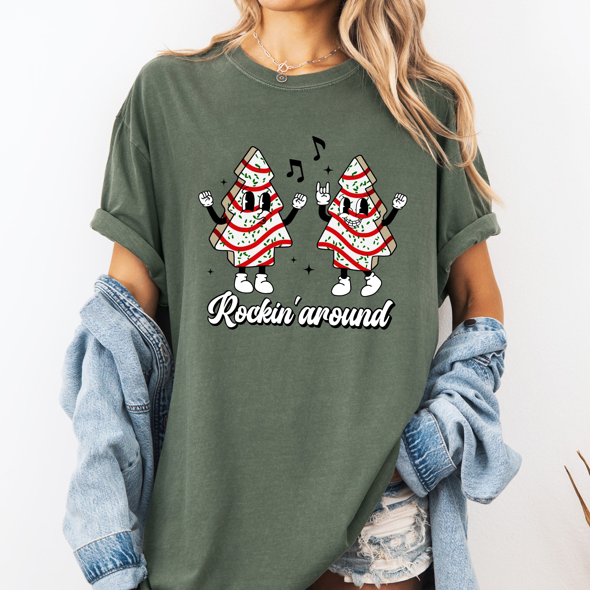Christmas Cakes, Rockin Around, Pocket, Carols, Santa, Snow, Winter, Xmas Tshirt Comfort Colors T-Shirt