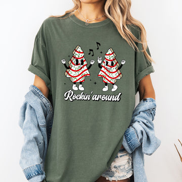 Christmas Cakes, Rockin Around, Pocket, Carols, Santa, Snow, Winter, Xmas Tshirt Comfort Colors T-Shirt