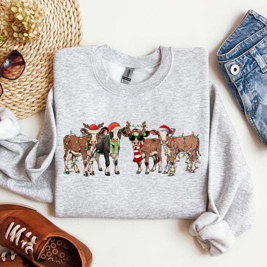 Christmas Calves, Cow Lovers, Santa, Farm Life, Winter, Snow, Xmas Sweatshirt