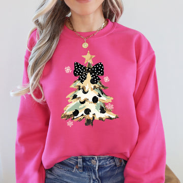 Christmas Camo Tree, Cute, Ribbon, Coquette, Santa Sweatshirt