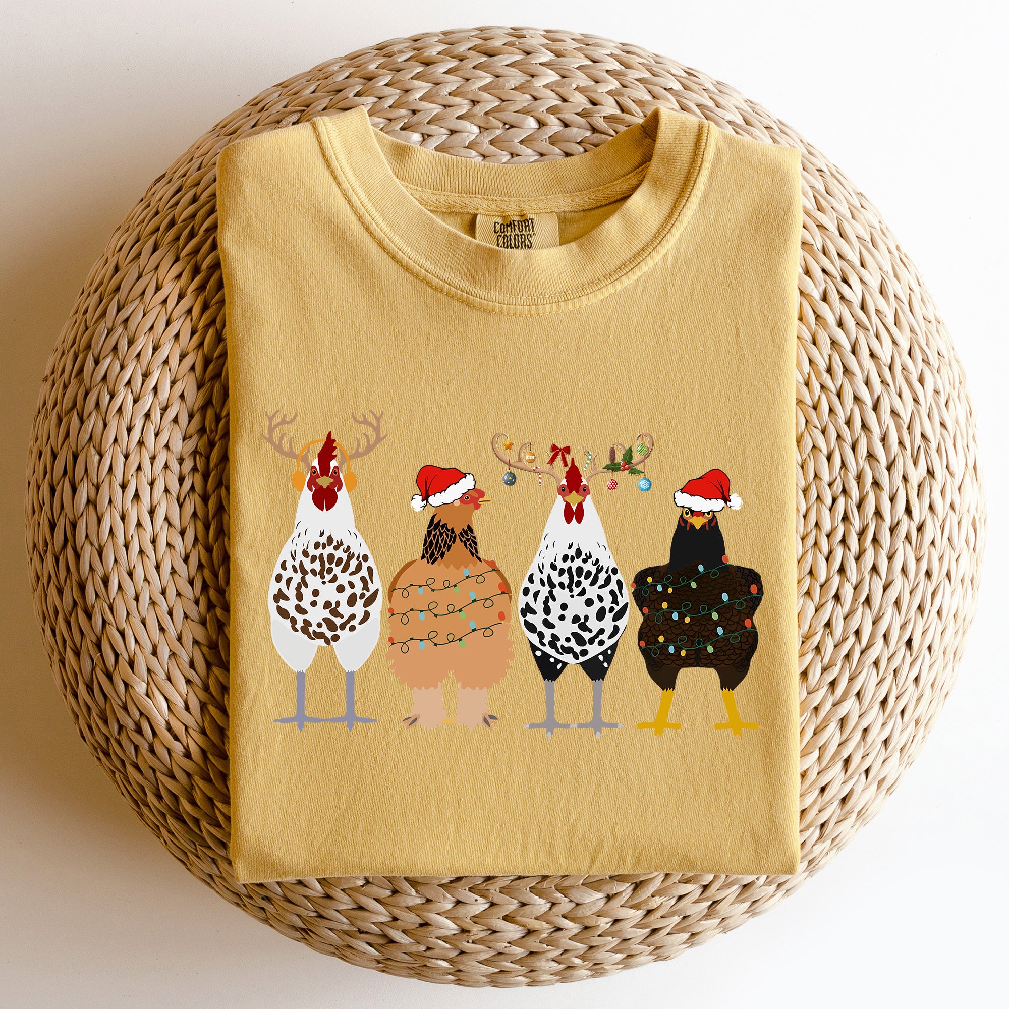Christmas Chickens In A Row, Chicken Lovers, Santa, Farm Life, Winter, Snow, Xmas Tshirt Comfort Colors T-Shirt