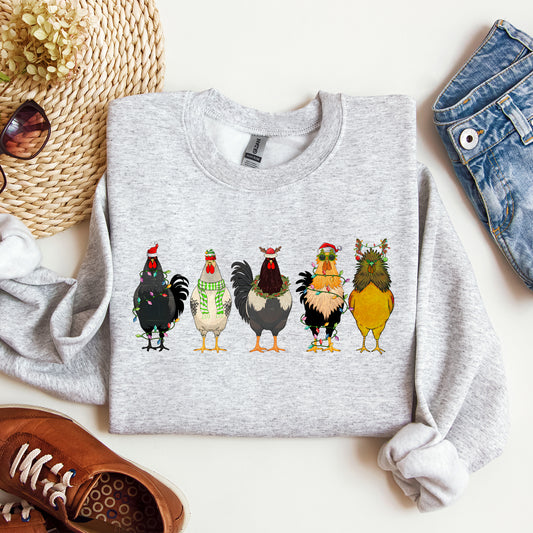 Christmas Chickens, Chicken Lovers, Santa, Farm Life, Winter, Snow, Xmas Sweatshirt