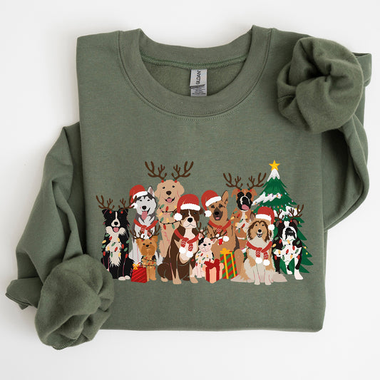 Christmas Dogs, Antlers, Reindeer, Santa, Dog Lover Sweatshirt