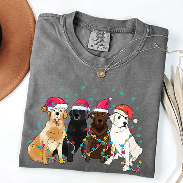 Christmas Dogs, Puppies, Dog Lovers, Santa, Winter, Snow, Xmas Tshirt Comfort Colors T-Shirt