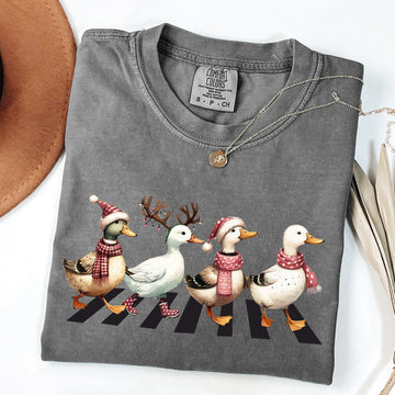 Christmas Ducks, Farm Animals, Crossing Road, Santa, Winter, Snow, Xmas Tshirt Comfort Colors T-Shirt