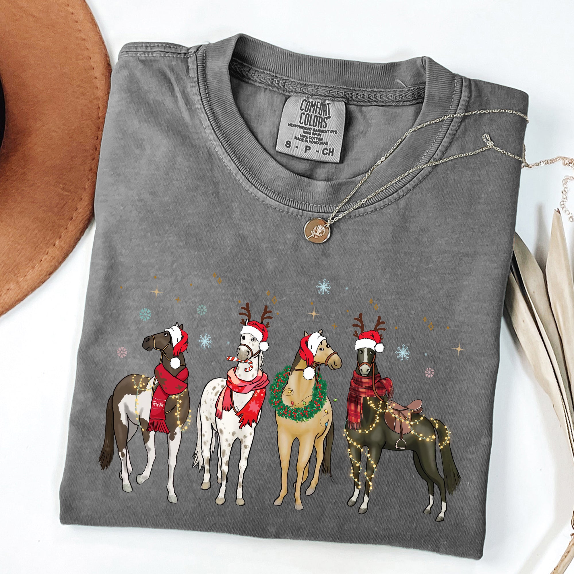 Christmas Horses, Horse Lovers, Santa, Winter, Snow, Xmas Tshirt Comfort Colors T-Shirt