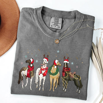 Christmas Horses, Horse Lovers, Santa, Winter, Snow, Xmas Tshirt Comfort Colors T-Shirt