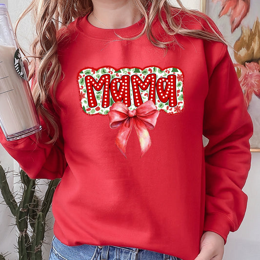 Christmas Mama, Ribbon, Bows, Classic, Retro, Santa Sweatshirt