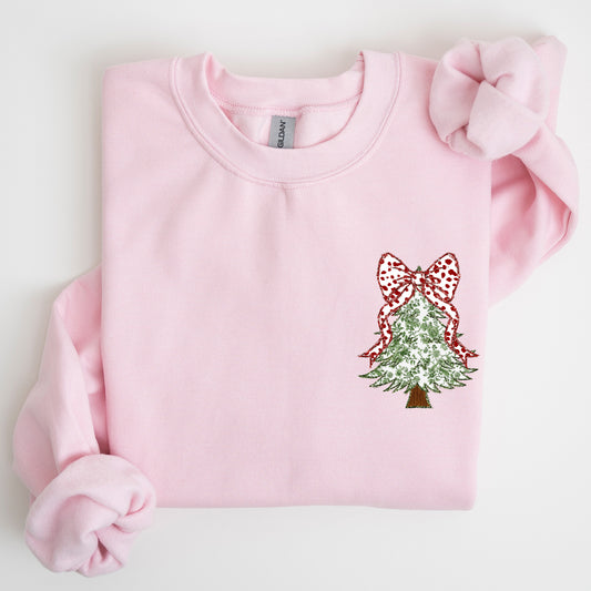 Christmas Tree, Pocket, Floral Coquette, Ribbons, Xmas Sweatshirt