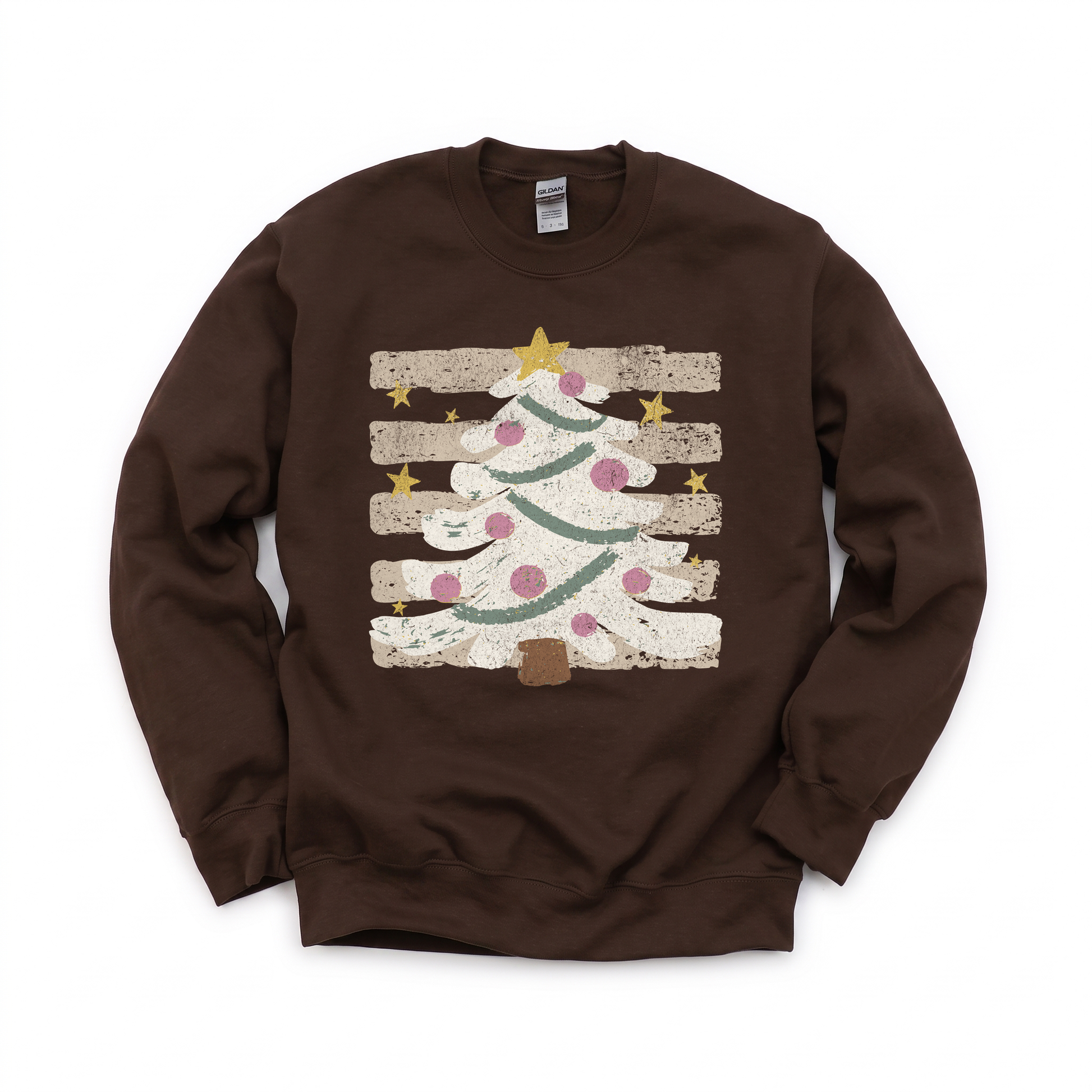 Christmas Tree graphic on Gildan 18000 in Dark Chocolate