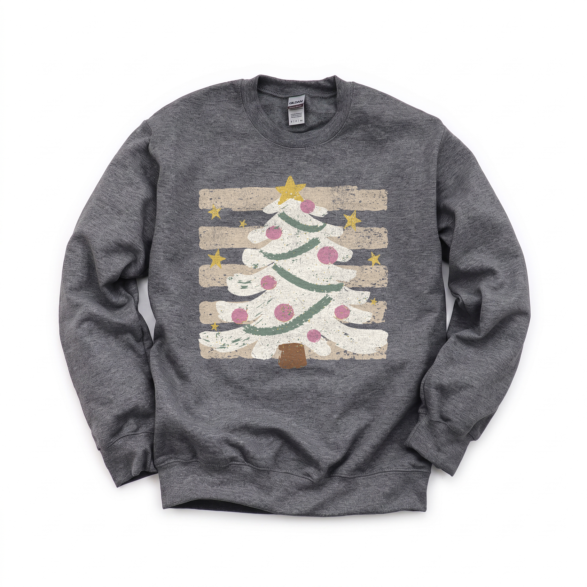 Christmas Tree graphic on Gildan 18000 in Dark Heather