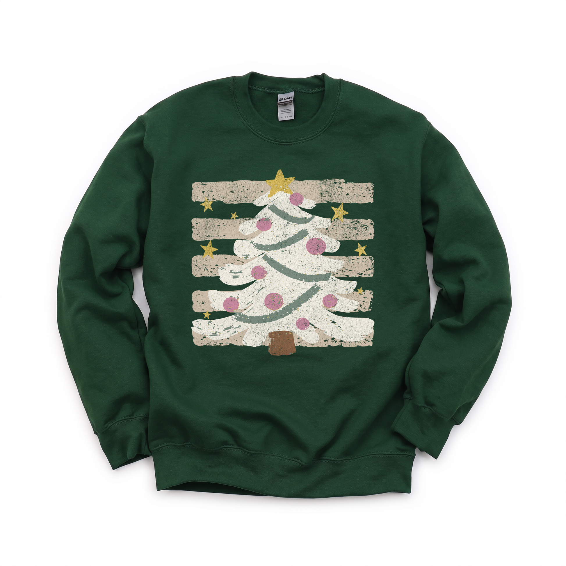 Christmas Tree graphic on Gildan 18000 in Forest Green