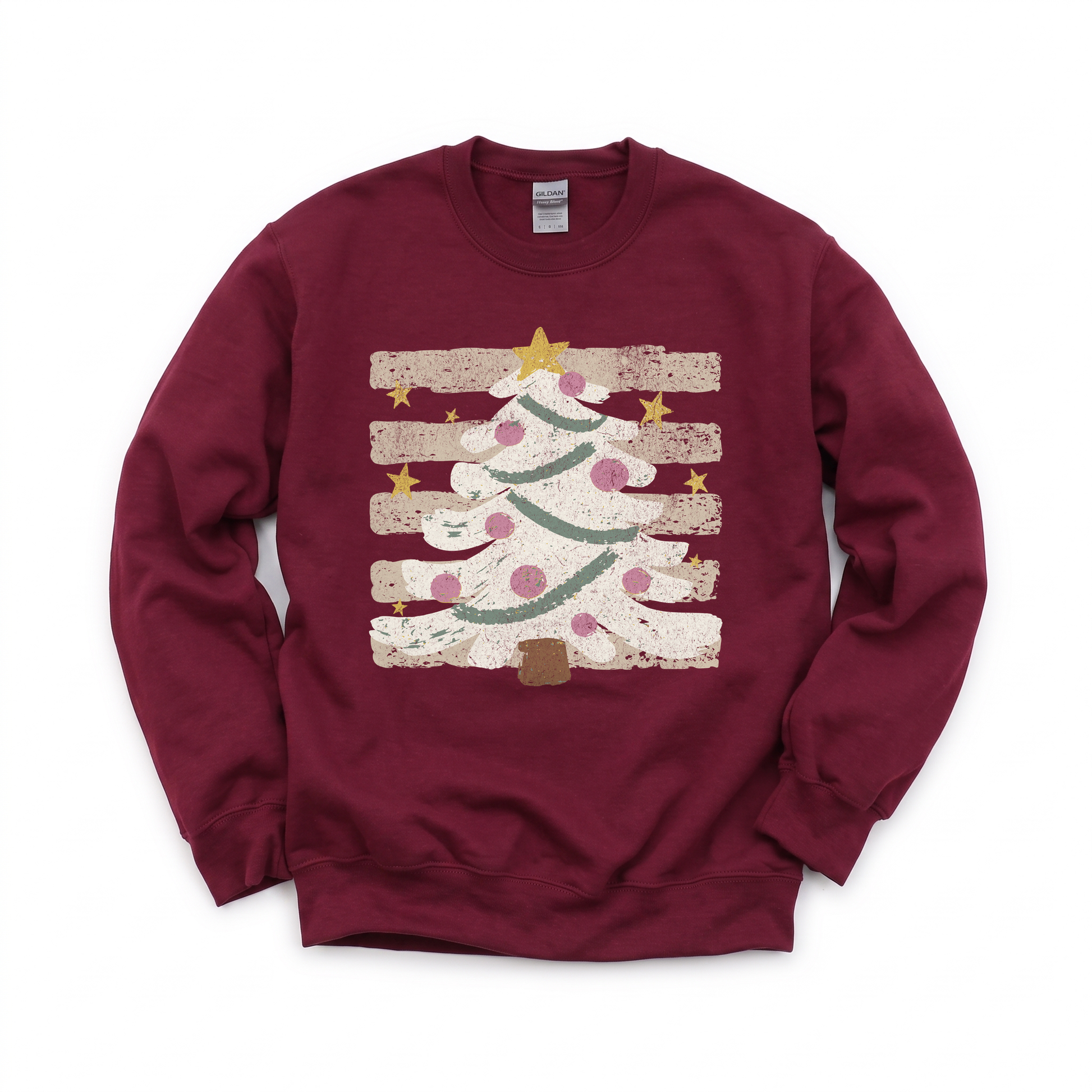 Christmas Tree graphic on Gildan 18000 in Maroon