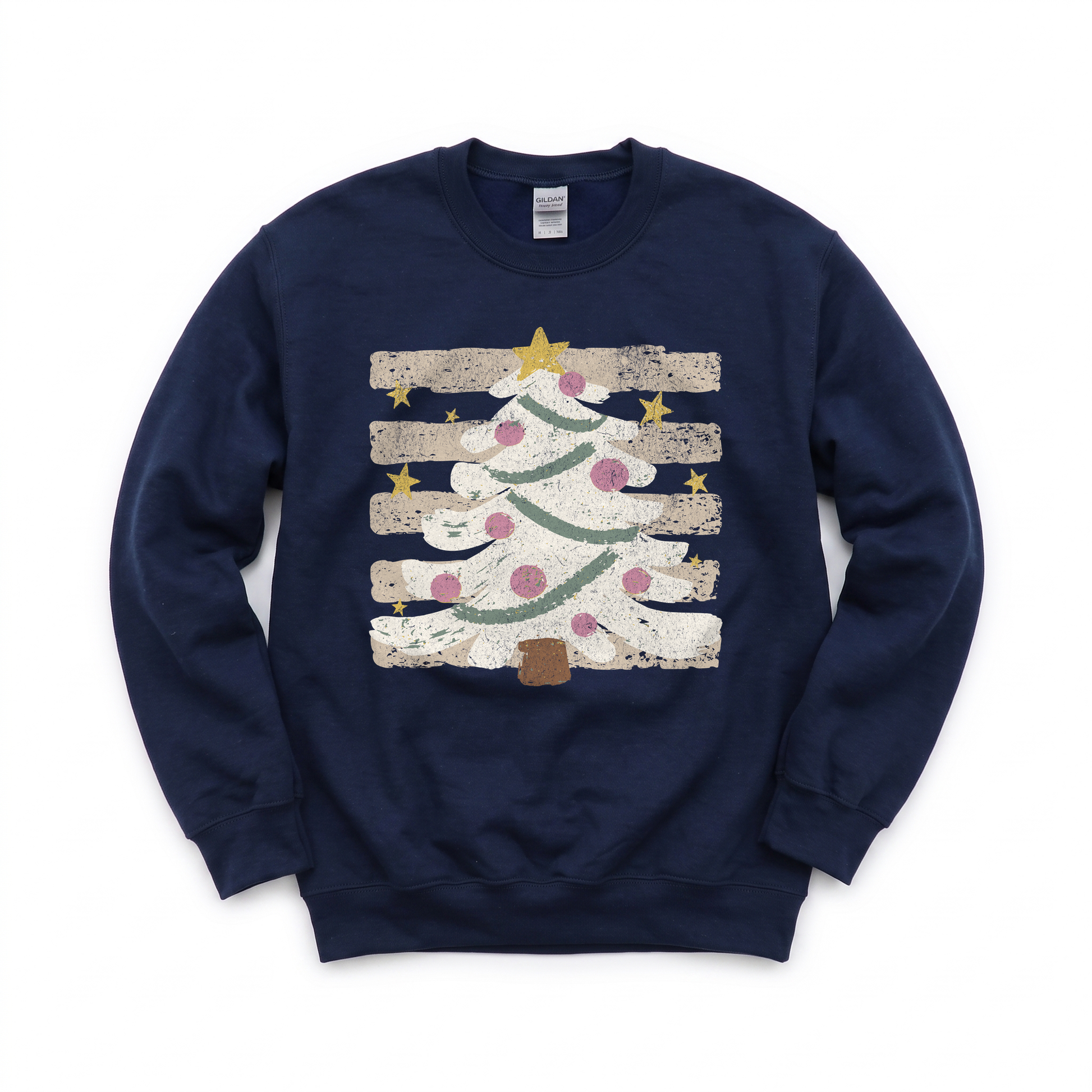 Christmas Tree graphic on Gildan 18000 in Navy