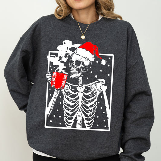 Coffee Lover Santa Skeleton, Christmas, Snow, Winter, Xmas Sweatshirt