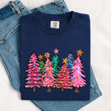 Colorful Christmas Tree, Retro, Santa, Winter, Xmas Tshirt Comfort Colors T-Shirt