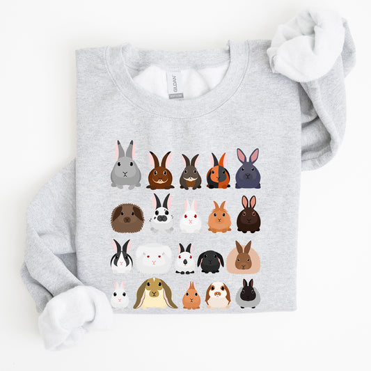 Colorful Rabbit Breeds, Rabbits In A Row, Easter Sweatshirt