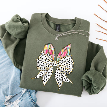 Coquette, Dalmatian Print, Rabbit Ears, Ribbon Bows, Easter, Bunny, Jesus, Rabbit, Holiday Sweatshirt