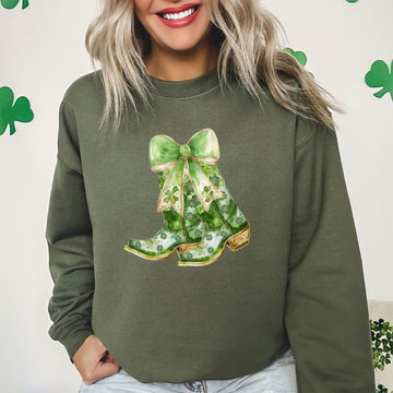 Cowboy Boots, St Patrick's Day, Shamrock, Clover, Lucky, Leprechaun Sweatshirt