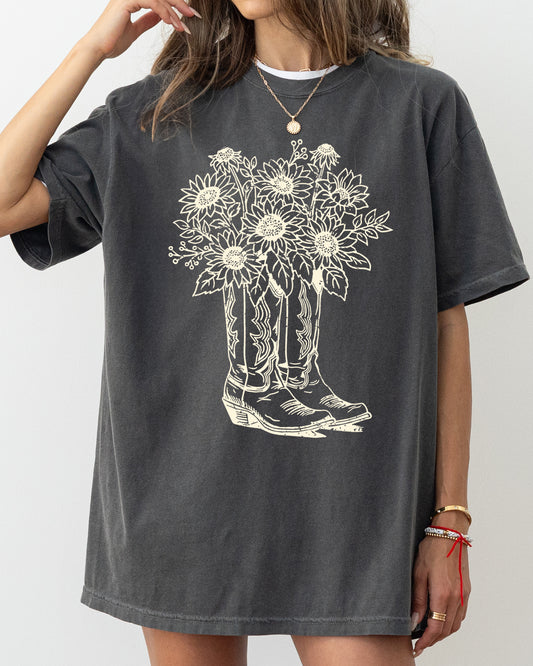 Cowboy Boots and Flowers, Cowgirl, Western, Retro Tshirt