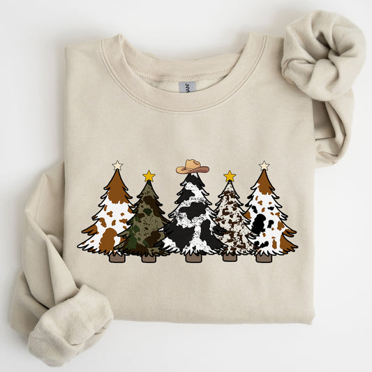 Cowboy Christmas Trees, Winter, Snow, Santa Sweatshirt