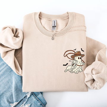 Cowboy Ghost, Lasso, Halloween, Cute, Western, Country, Pocket Sweatshirt