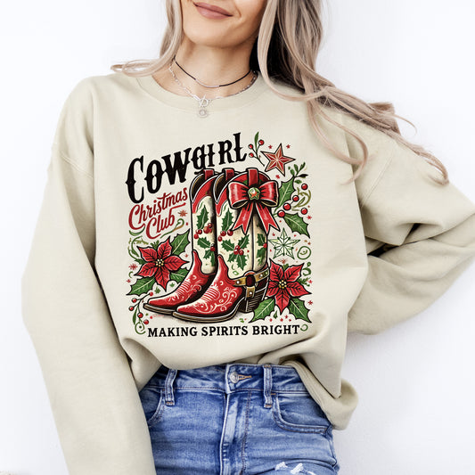 Cowgirl Christmas Club, Cowboy Boots, Western, Santa, Flowers Sweatshirt