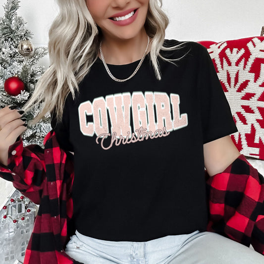 Cowgirl Christmas, Retro, Cute, College Text Super Soft Tees