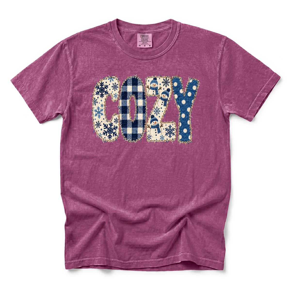 Cozy Snowmen graphic on Comfort Colors 1717 in Berry
