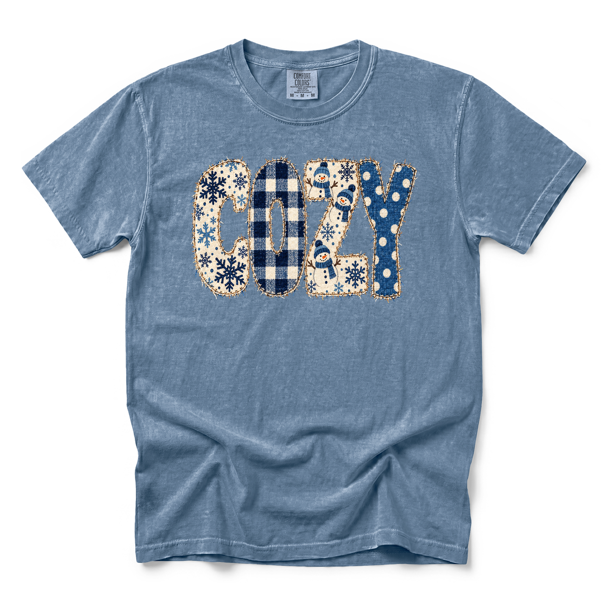 Cozy Snowmen graphic on Comfort Colors 1717 in Blue Jean